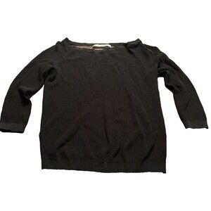 Zara Womens Pullover Sweater Black 3/4 Sleeve V Neck V Back Sheer Size M Light